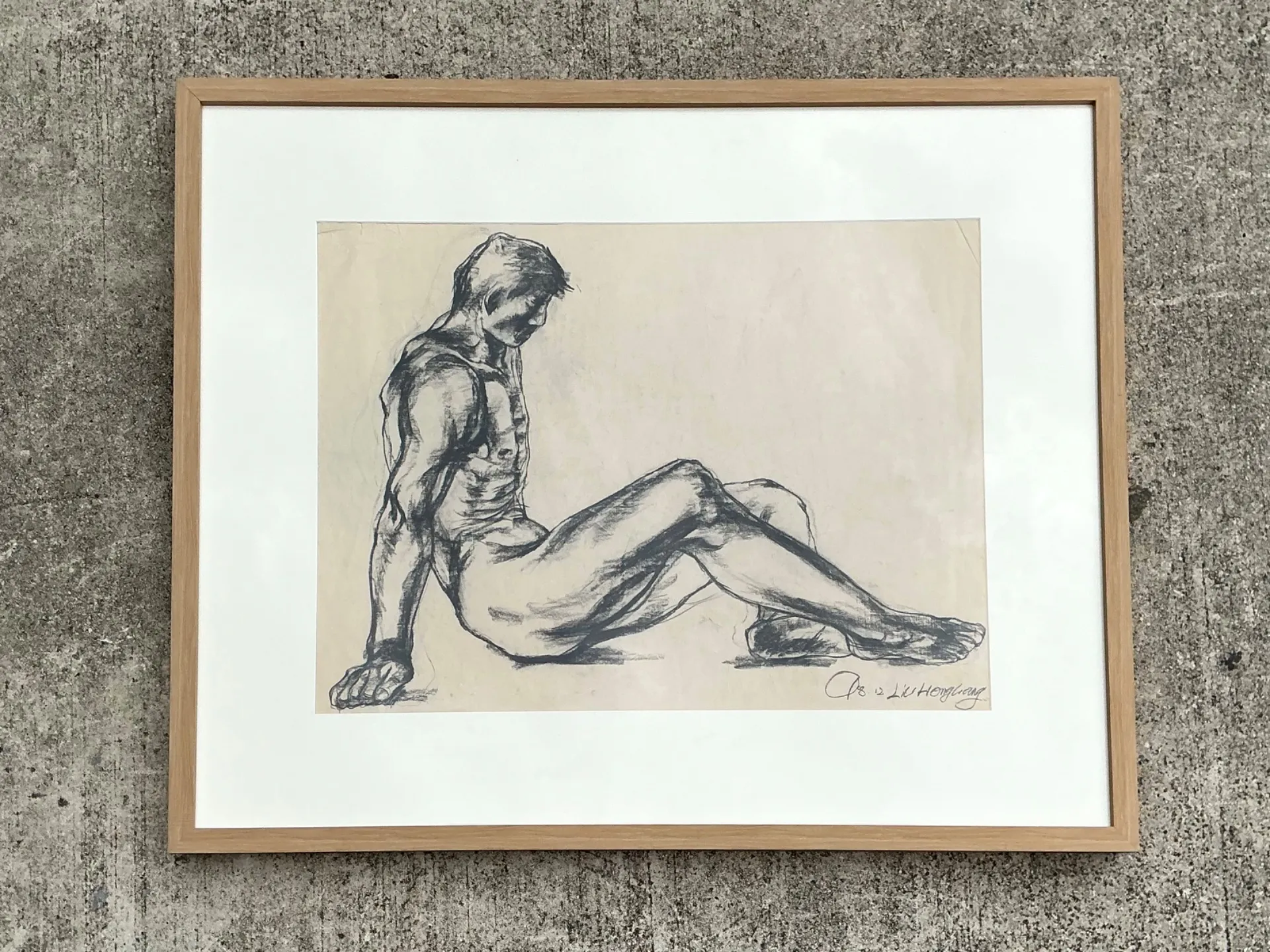Vintage Original Nude Drawing Of Man On Paper — additional photo 2