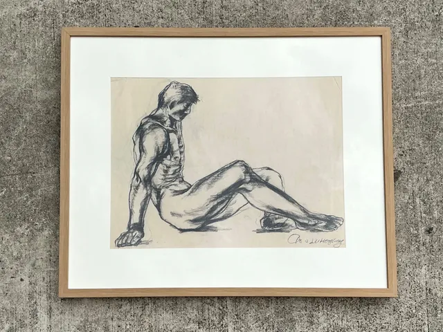 Vintage Original Nude Drawing Of Man On Paper — additional photo 2