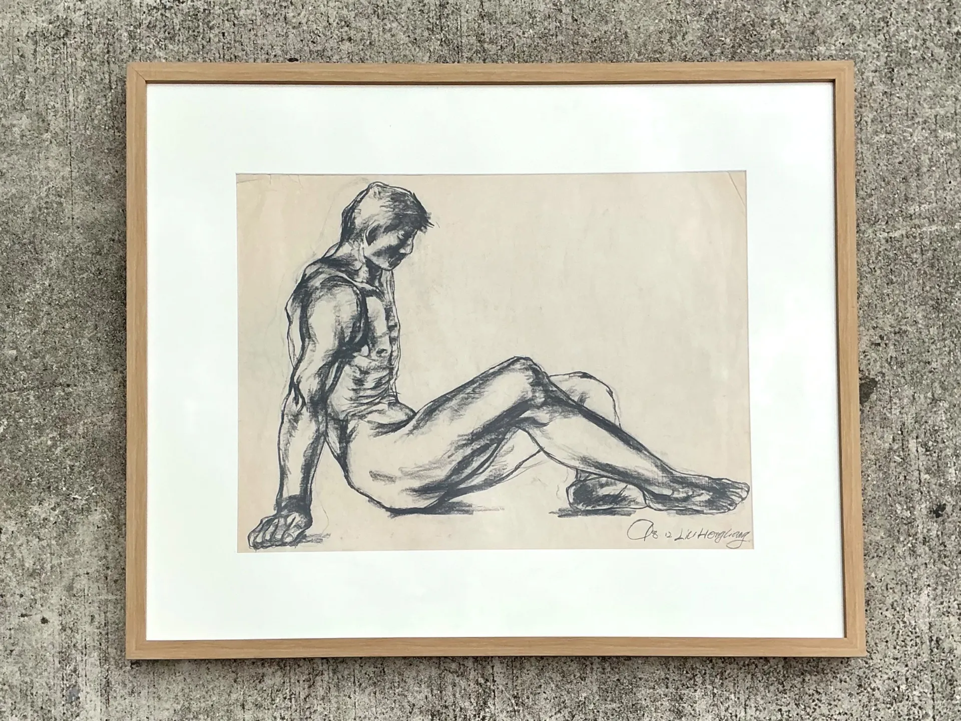 Vintage Original Nude Drawing Of Man On Paper — additional photo 3