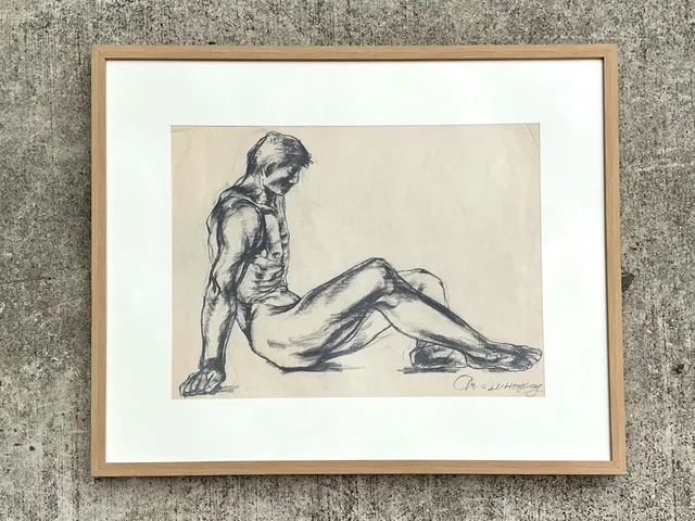 Vintage Original Nude Drawing Of Man On Paper — additional photo 3
