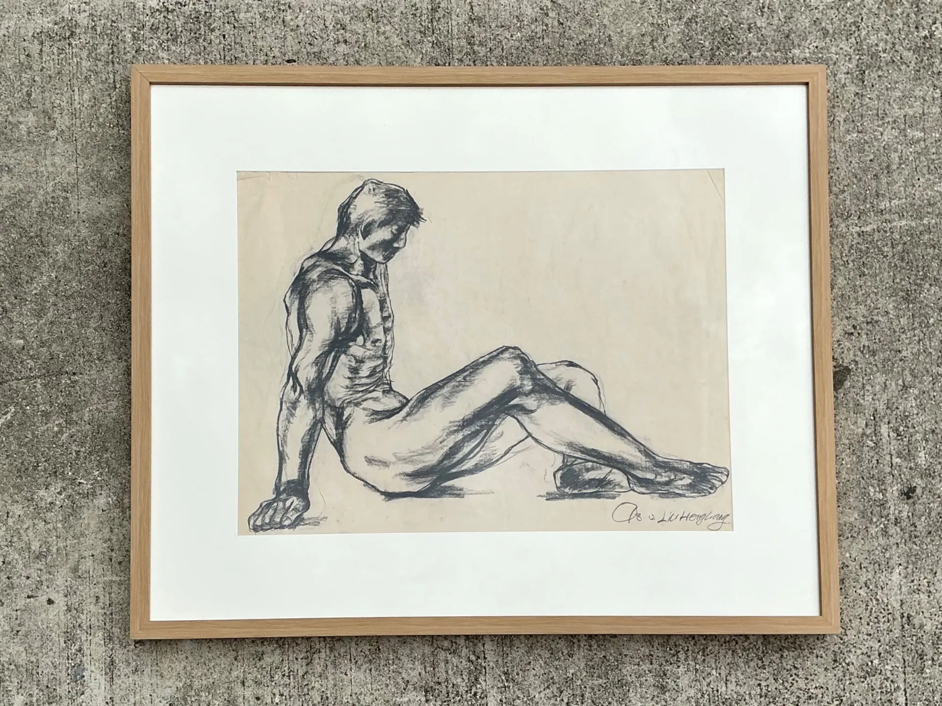 Vintage Original Nude Drawing Of Man On Paper — additional photo 6