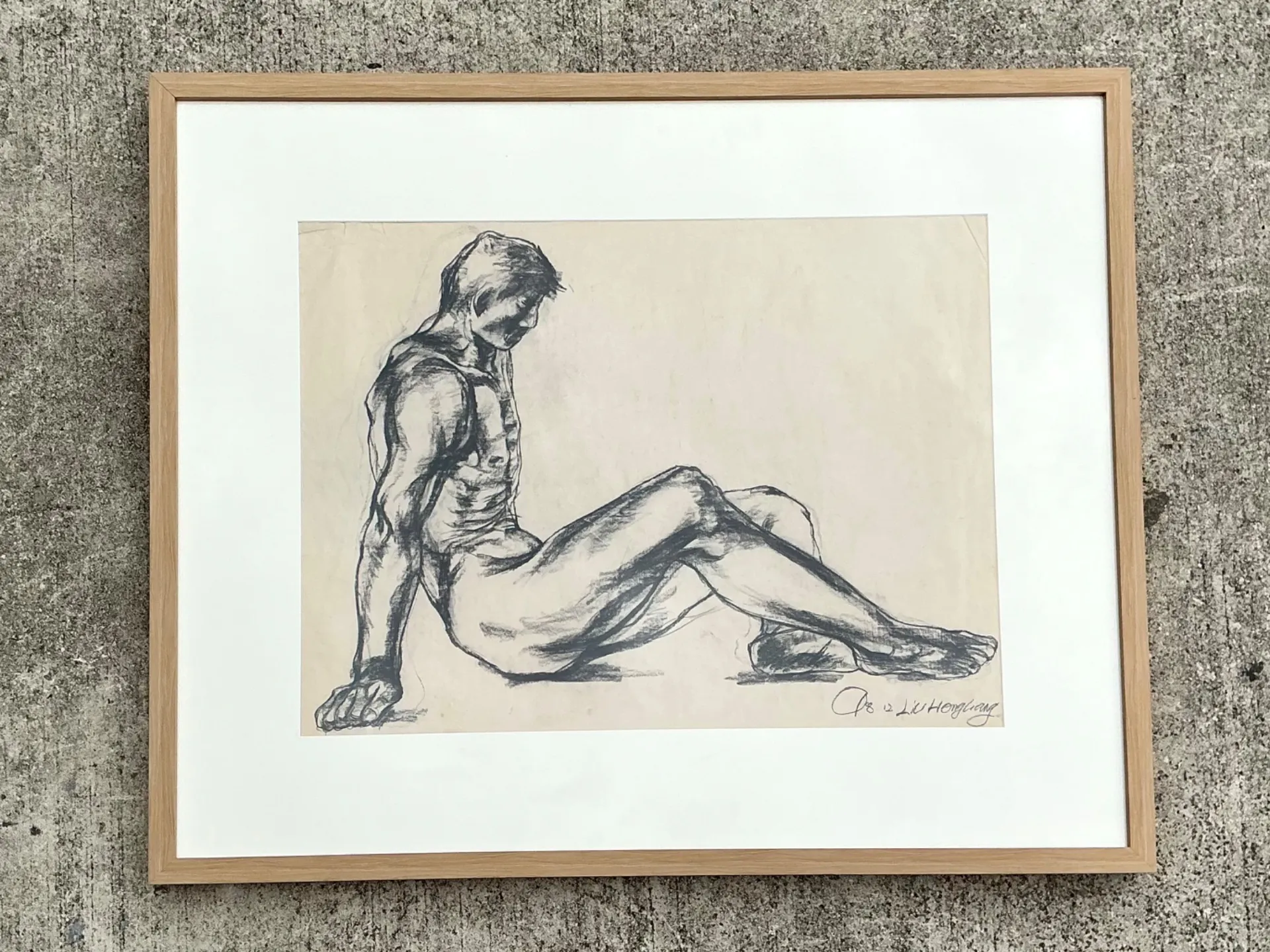 Vintage Original Nude Drawing Of Man On Paper — additional photo 4
