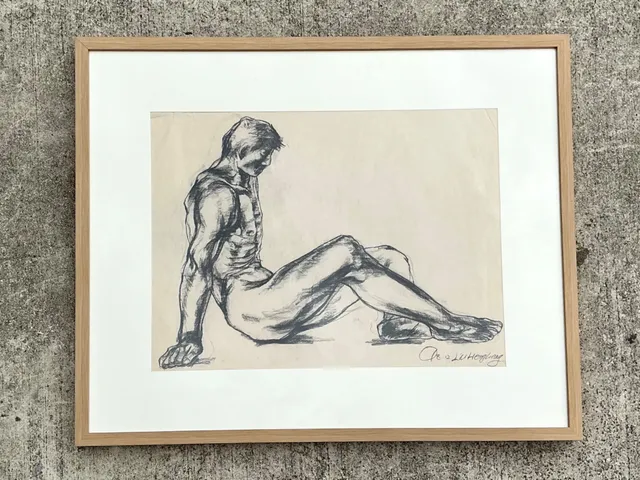 Vintage Original Nude Drawing Of Man On Paper — additional photo 4