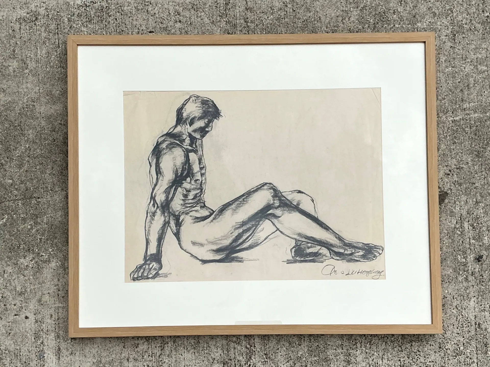 Vintage Original Nude Drawing Of Man On Paper — additional photo 1