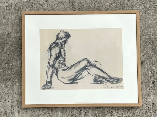 Vintage Original Nude Drawing Of Man On Paper — additional photo 1