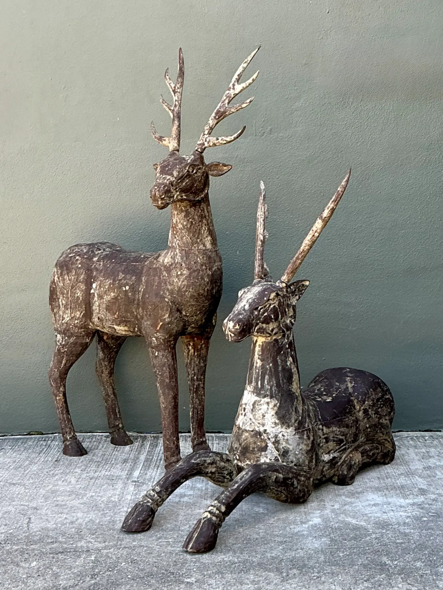 Vintage Carved Wood Deer Sculptures - Pair — additional photo 2