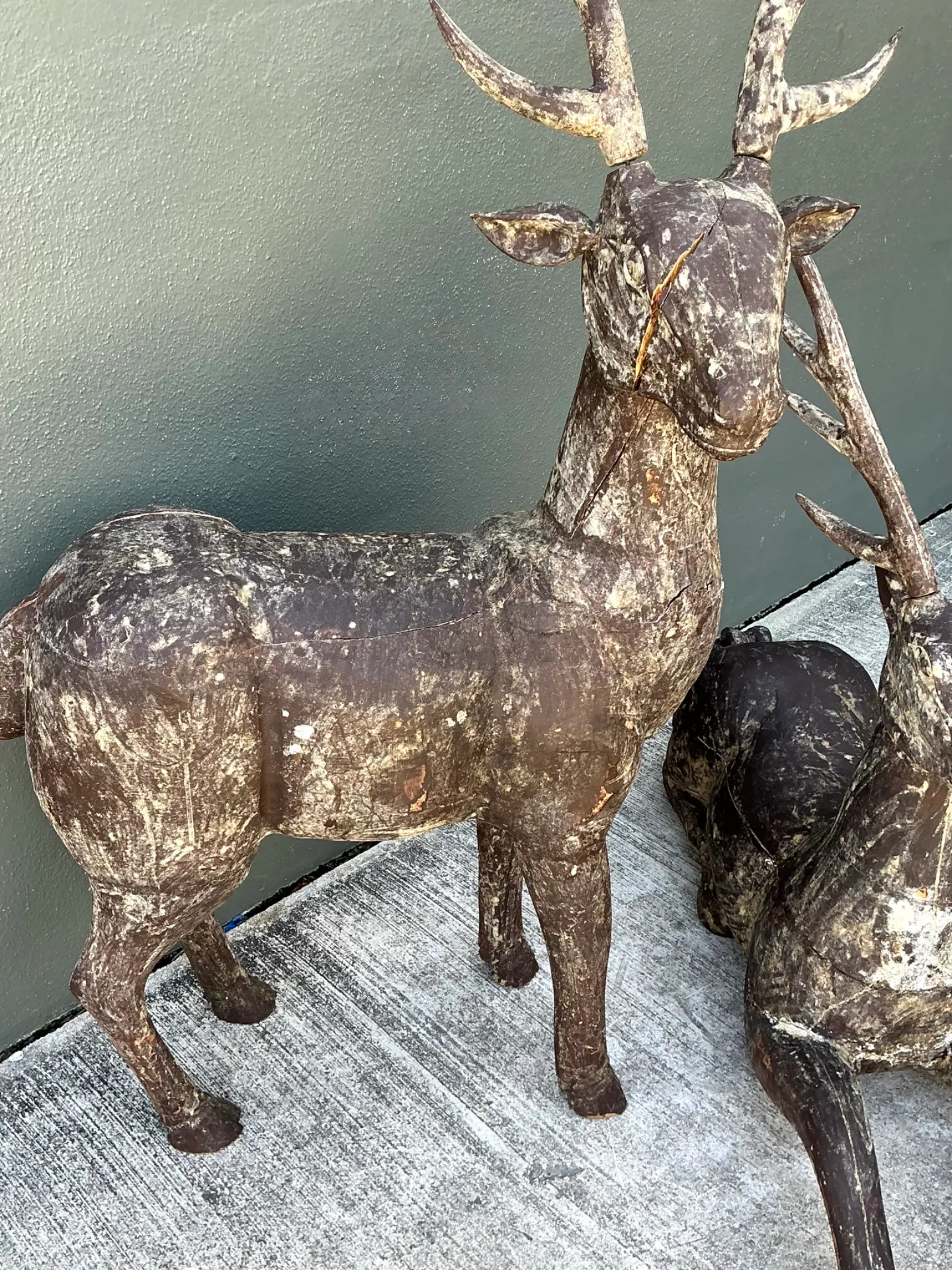 Vintage Carved Wood Deer Sculptures - Pair — additional photo 1