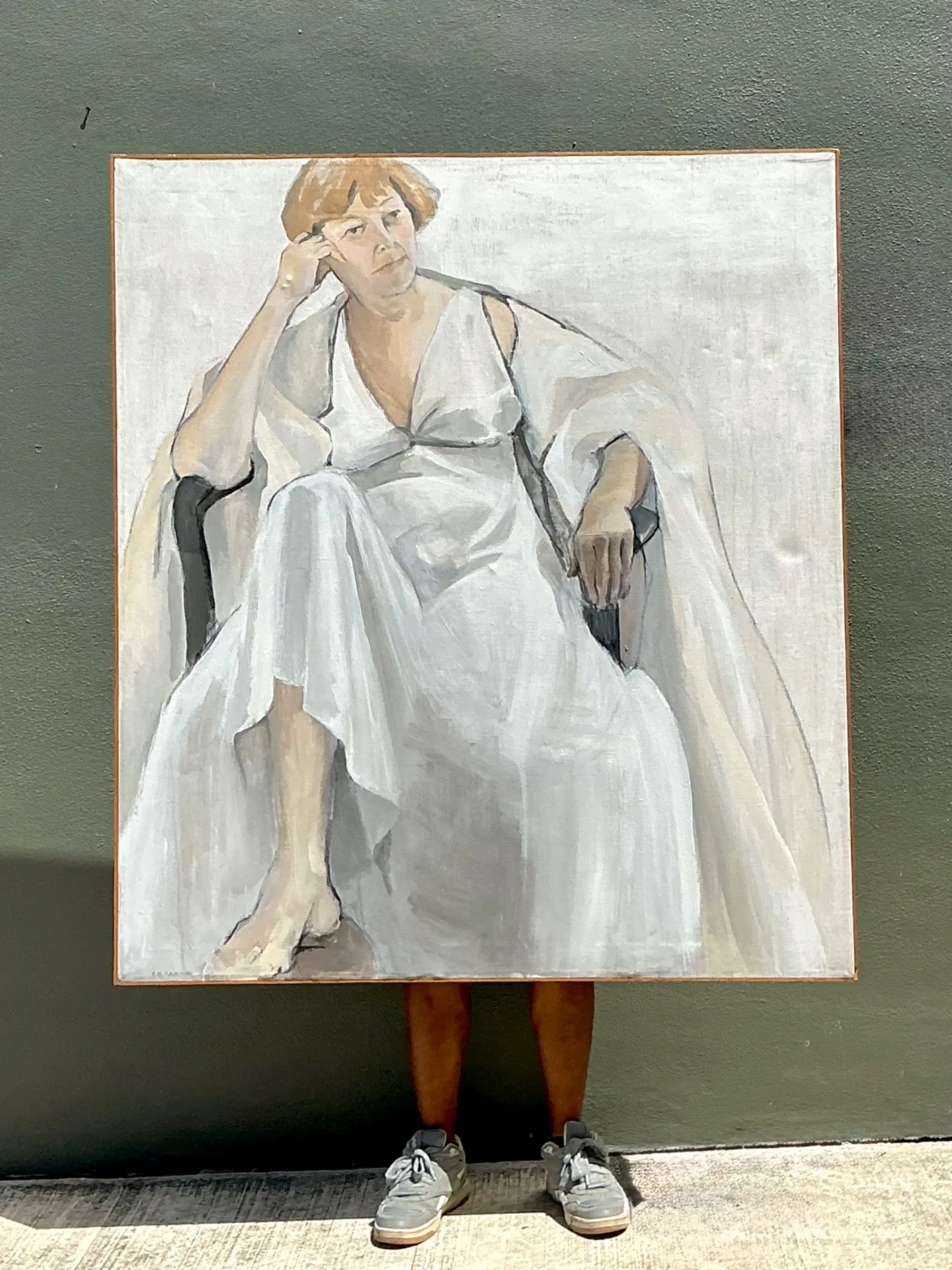 Vintage Portrait of Seated Woman Oil Painting — additional photo 2