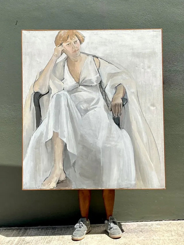 Vintage Portrait of Seated Woman Oil Painting — additional photo 2