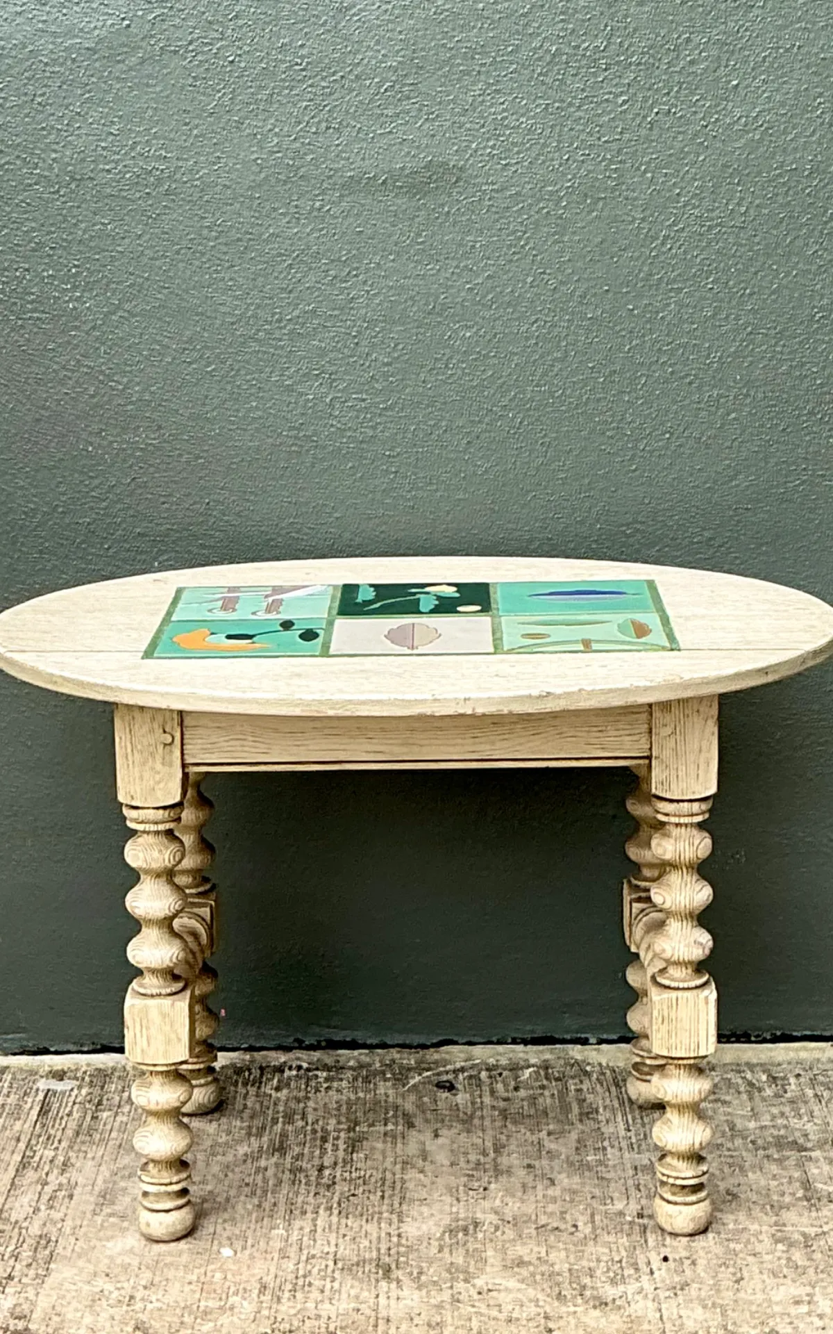 Vintage Turned Wood Table with Ceramic Top — additional photo 4