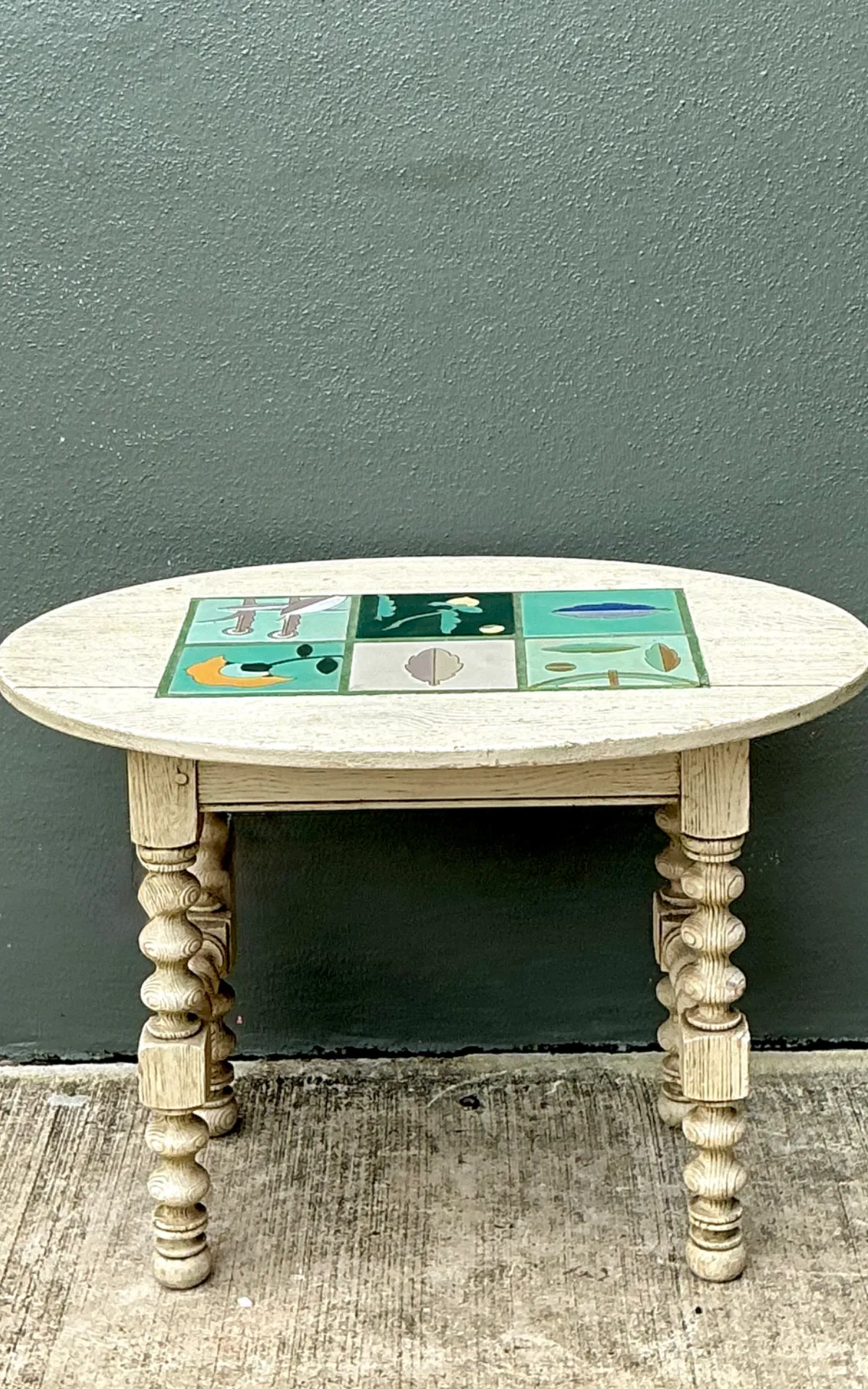Vintage Turned Wood Table with Ceramic Top — additional photo 6