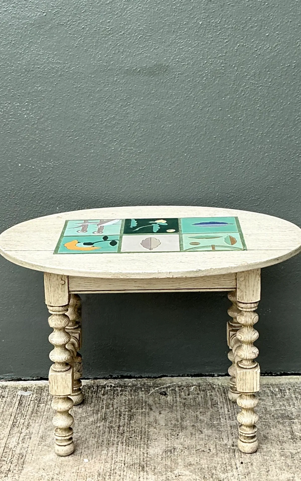 Vintage Turned Wood Table with Ceramic Top — additional photo 7