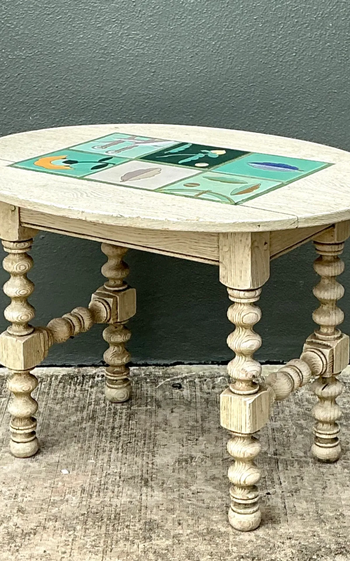Vintage Turned Wood Table with Ceramic Top — additional photo 2
