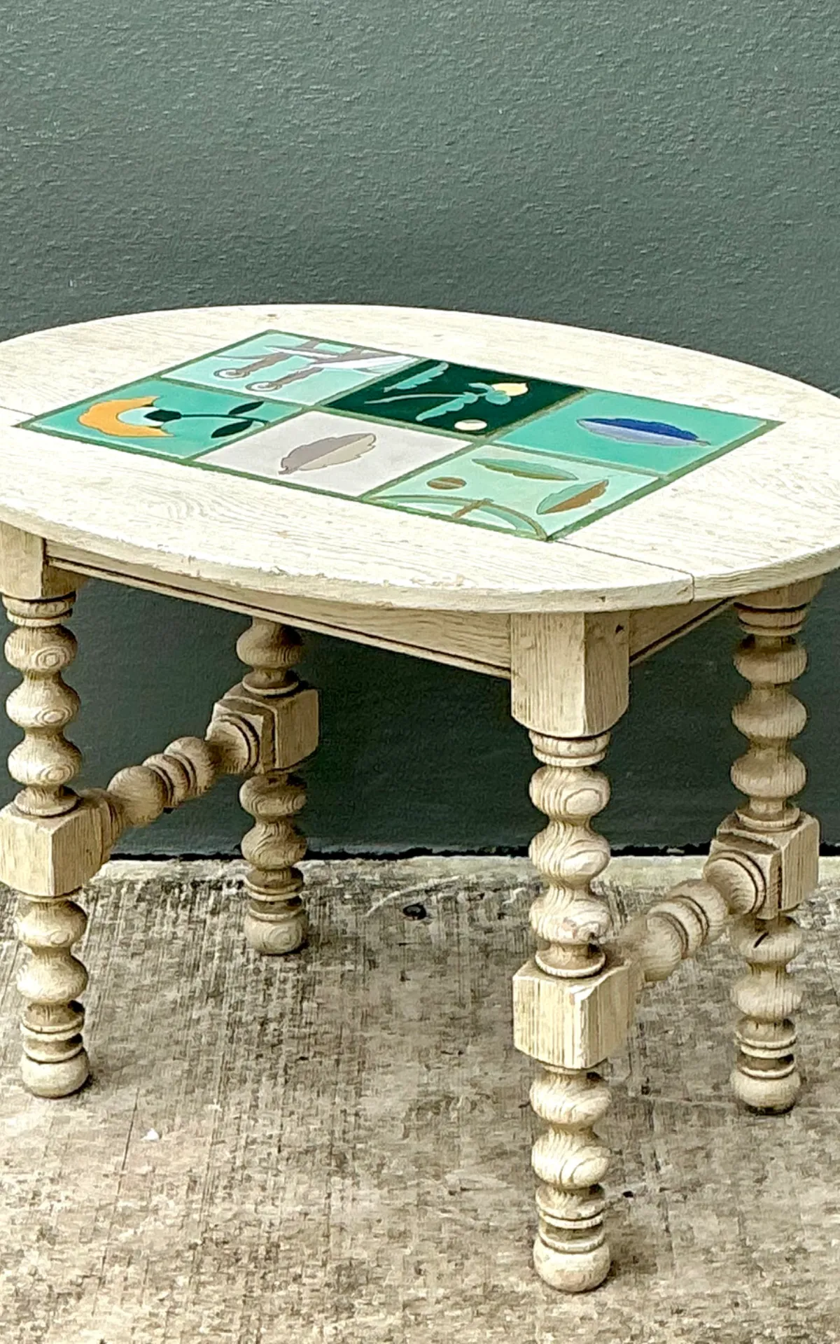 Vintage Turned Wood Table with Ceramic Top — additional photo 3