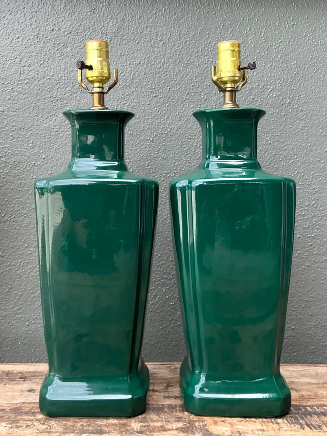 Vintage Glazed Ceramic Table Lamps - Pair — additional photo 2