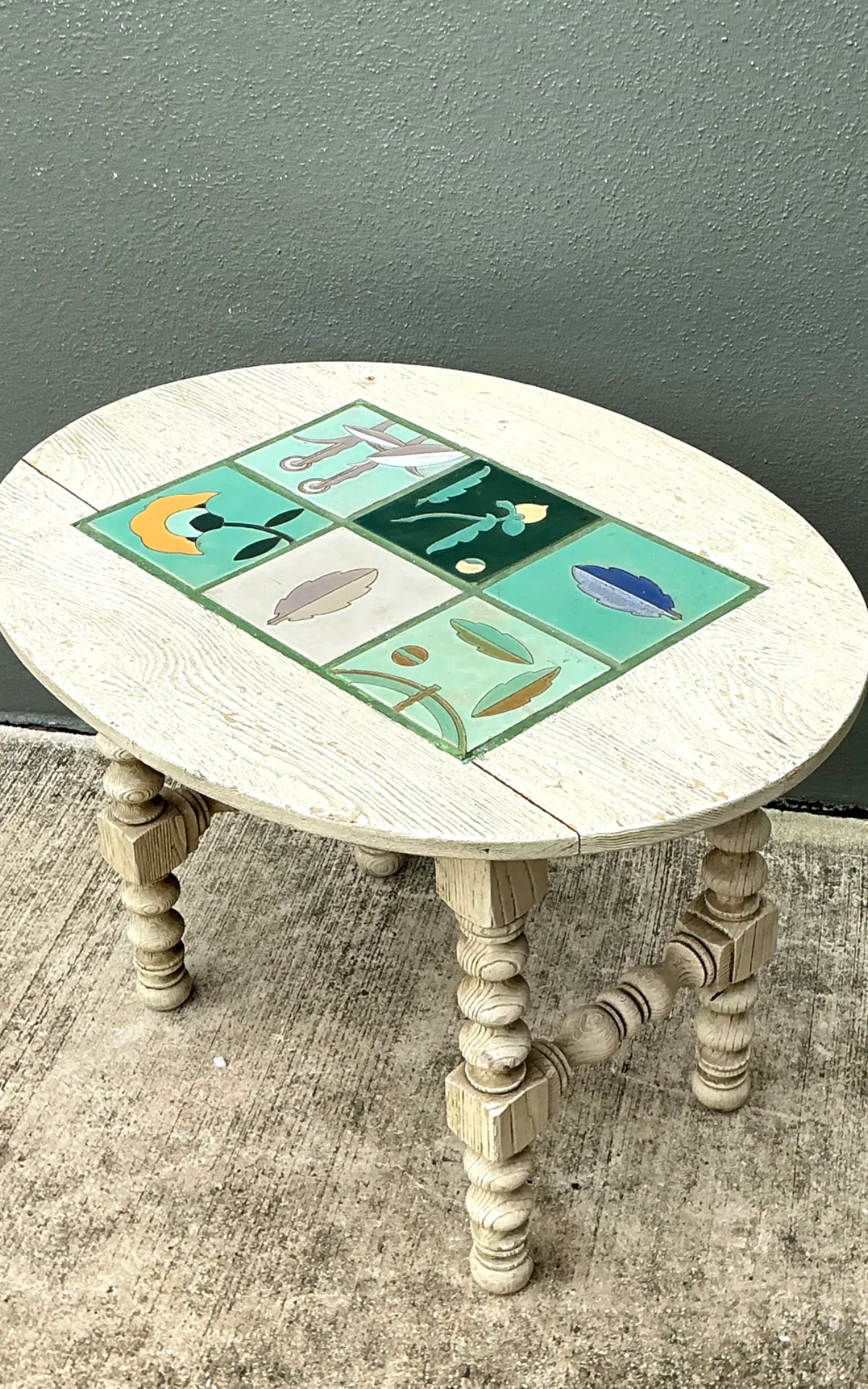 Vintage Turned Wood Table with Ceramic Top — additional photo 5