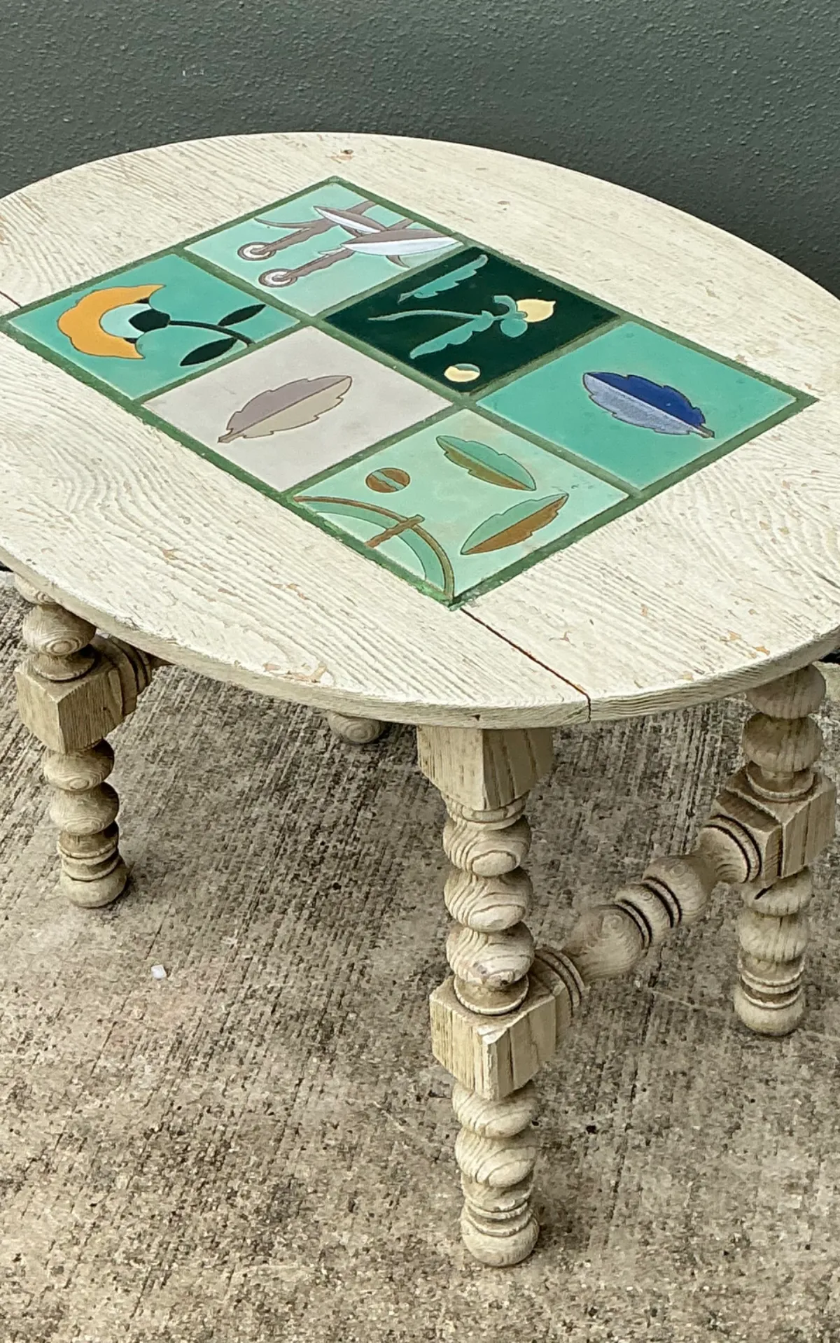 Vintage Turned Wood Table with Ceramic Top — additional photo 8