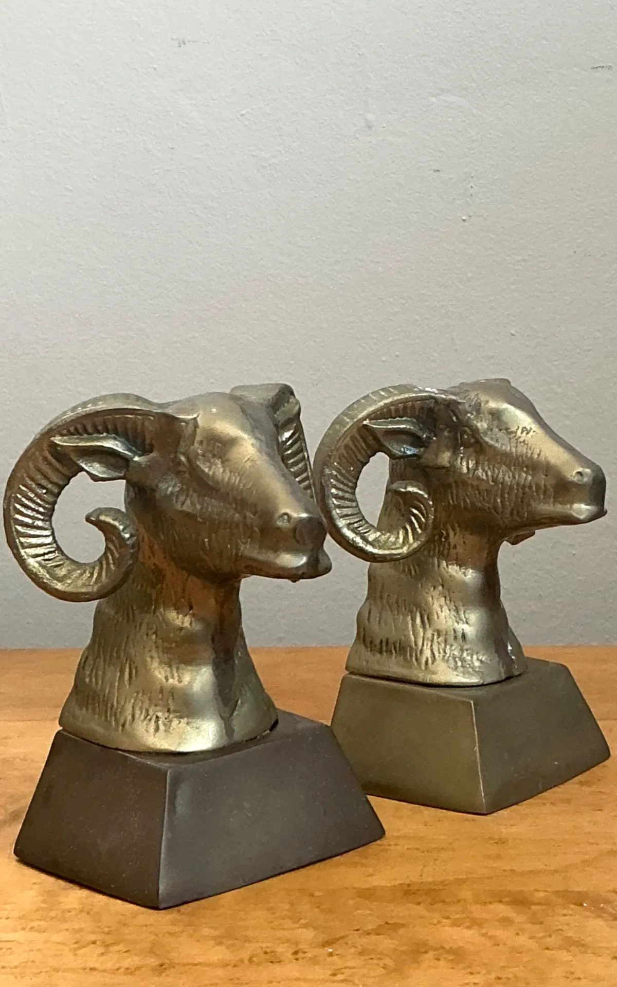 Vintage Brass Ram Bust Bookends - A Pair