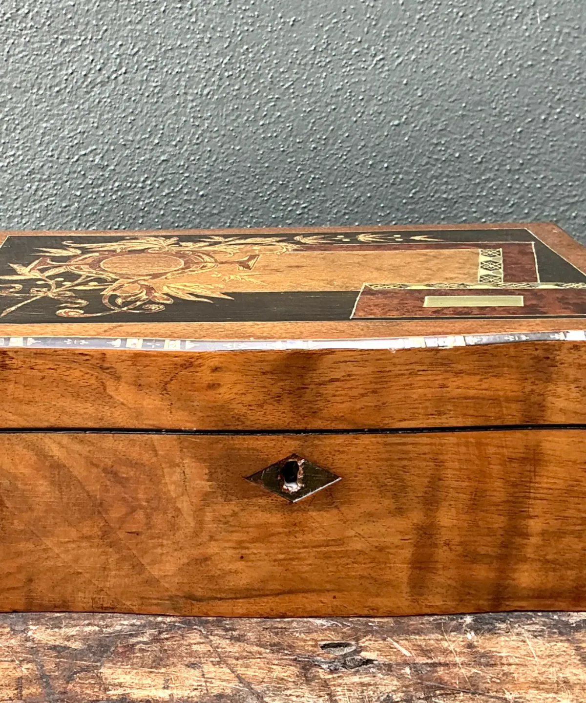 Vintage Wood Inlay Writing Desk With Inkwells — additional photo 5