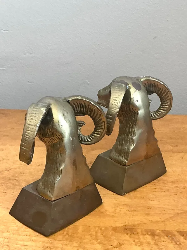 Vintage Brass Ram Bust Bookends - A Pair — additional photo 2