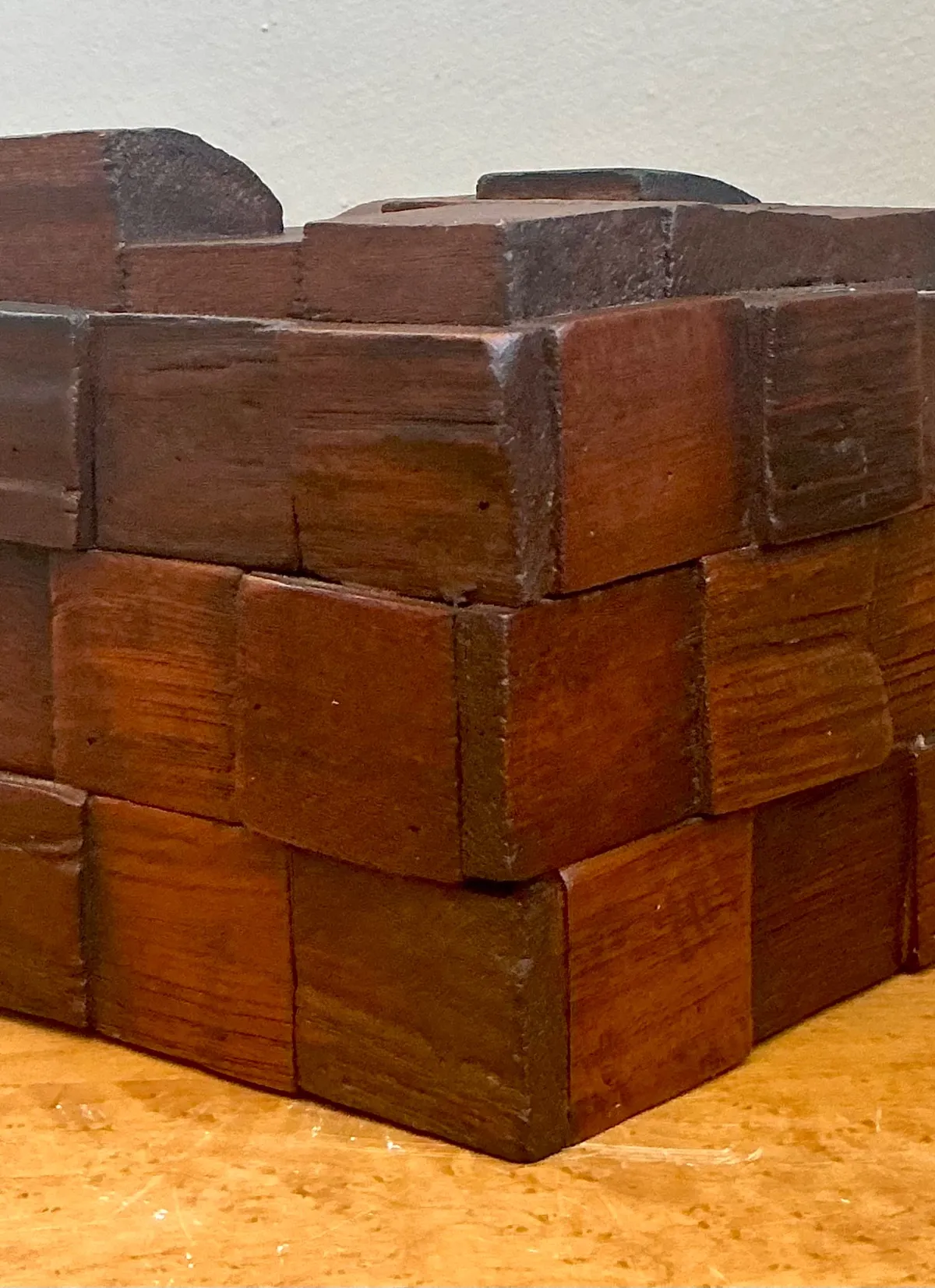 Vintage Brutalist Abstract Wood Tissue Box