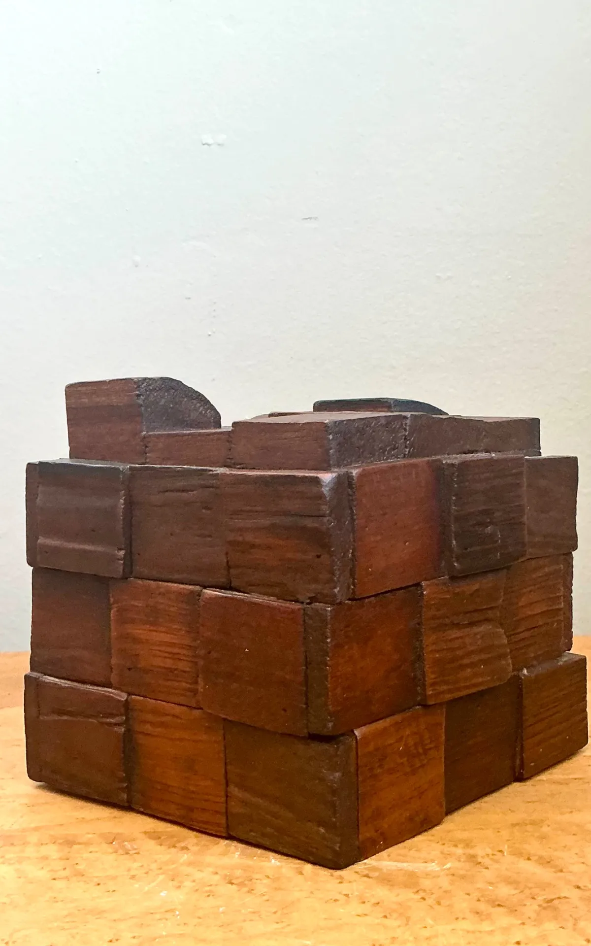 Vintage Brutalist Abstract Wood Tissue Box — additional photo 3