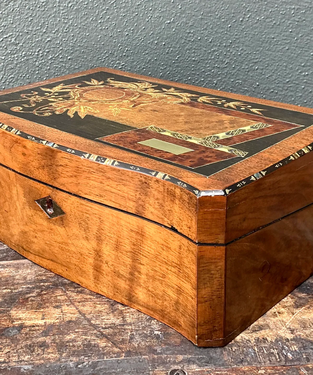 Vintage Wood Inlay Writing Desk With Inkwells — additional photo 2
