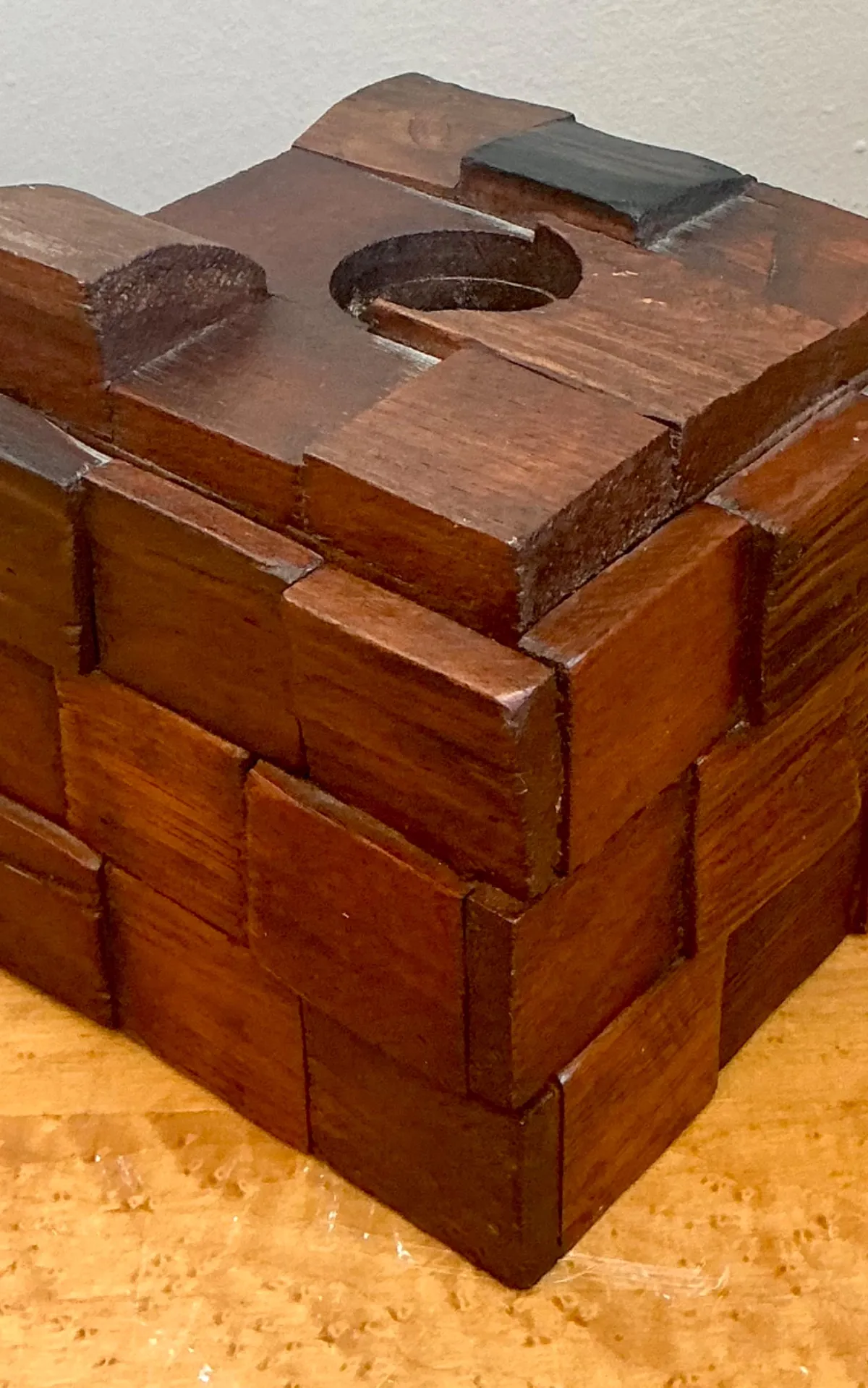 Vintage Brutalist Abstract Wood Tissue Box — additional photo 7