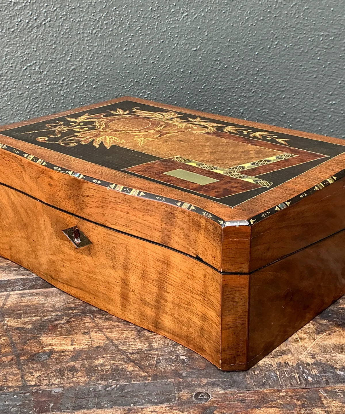 Vintage Wood Inlay Writing Desk With Inkwells — additional photo 6