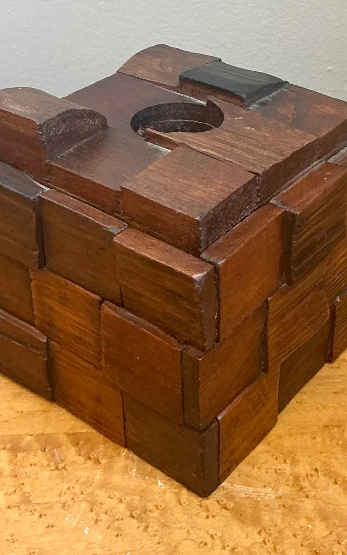 Vintage Brutalist Abstract Wood Tissue Box — additional photo 6