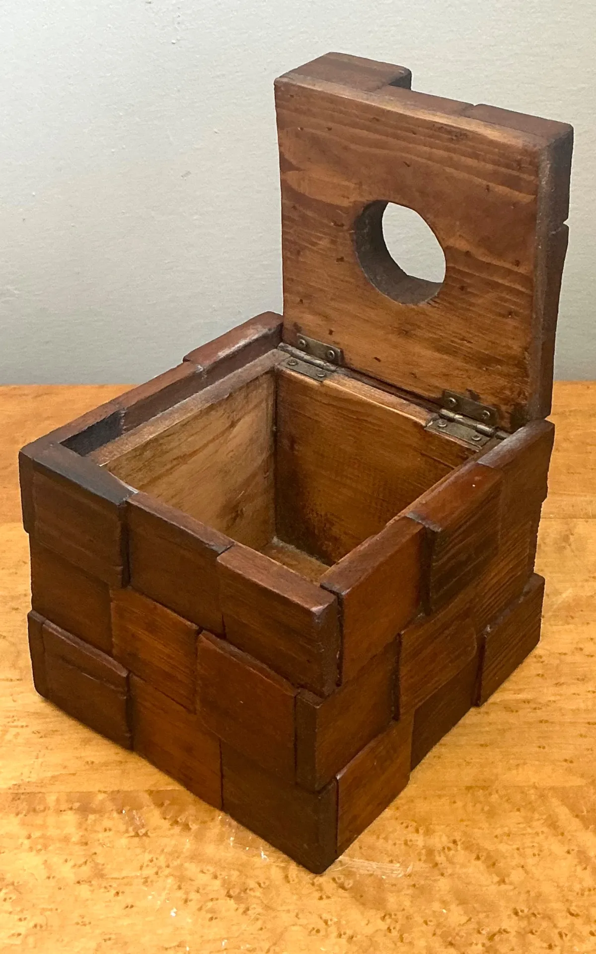 Vintage Brutalist Abstract Wood Tissue Box — additional photo 5