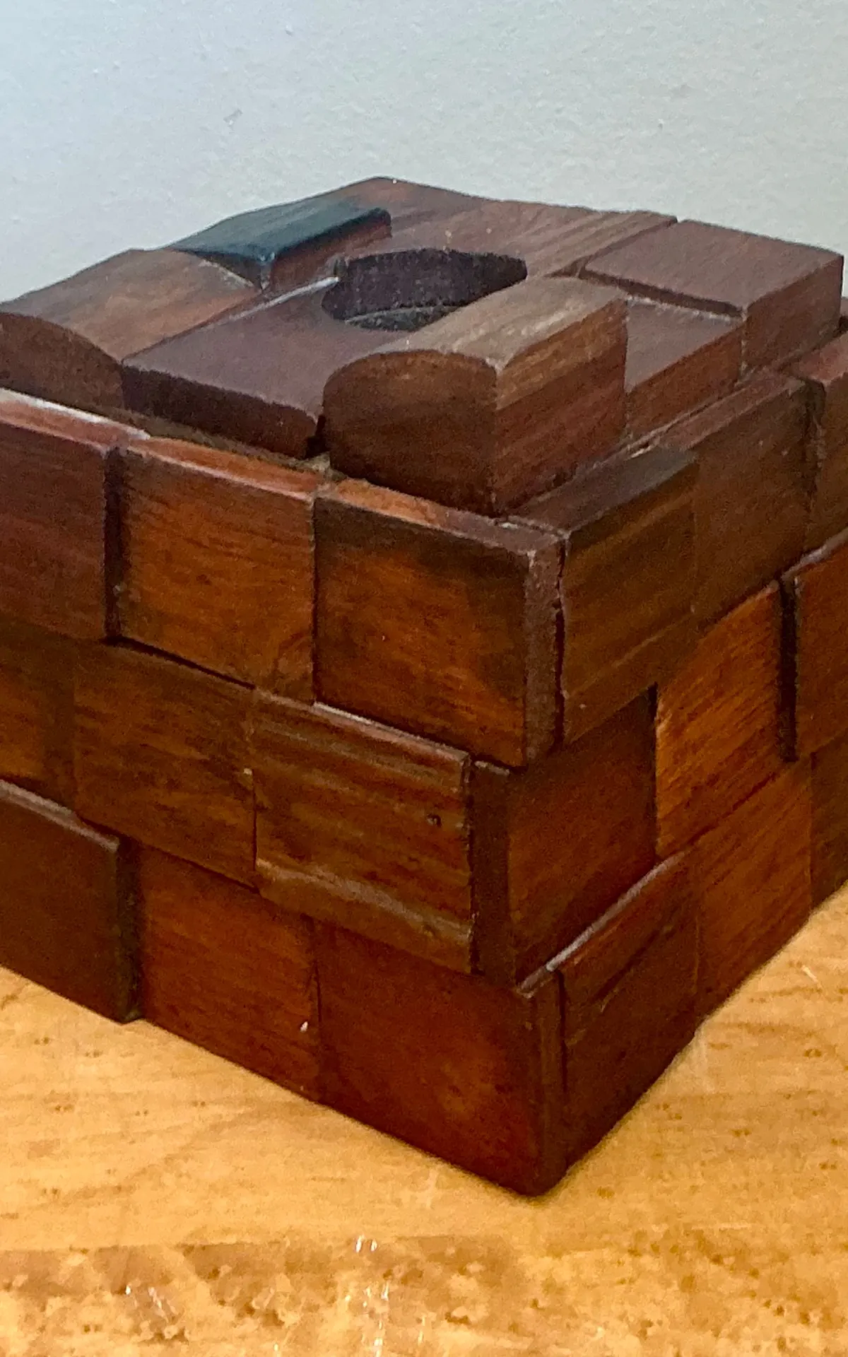 Vintage Brutalist Abstract Wood Tissue Box — additional photo 4