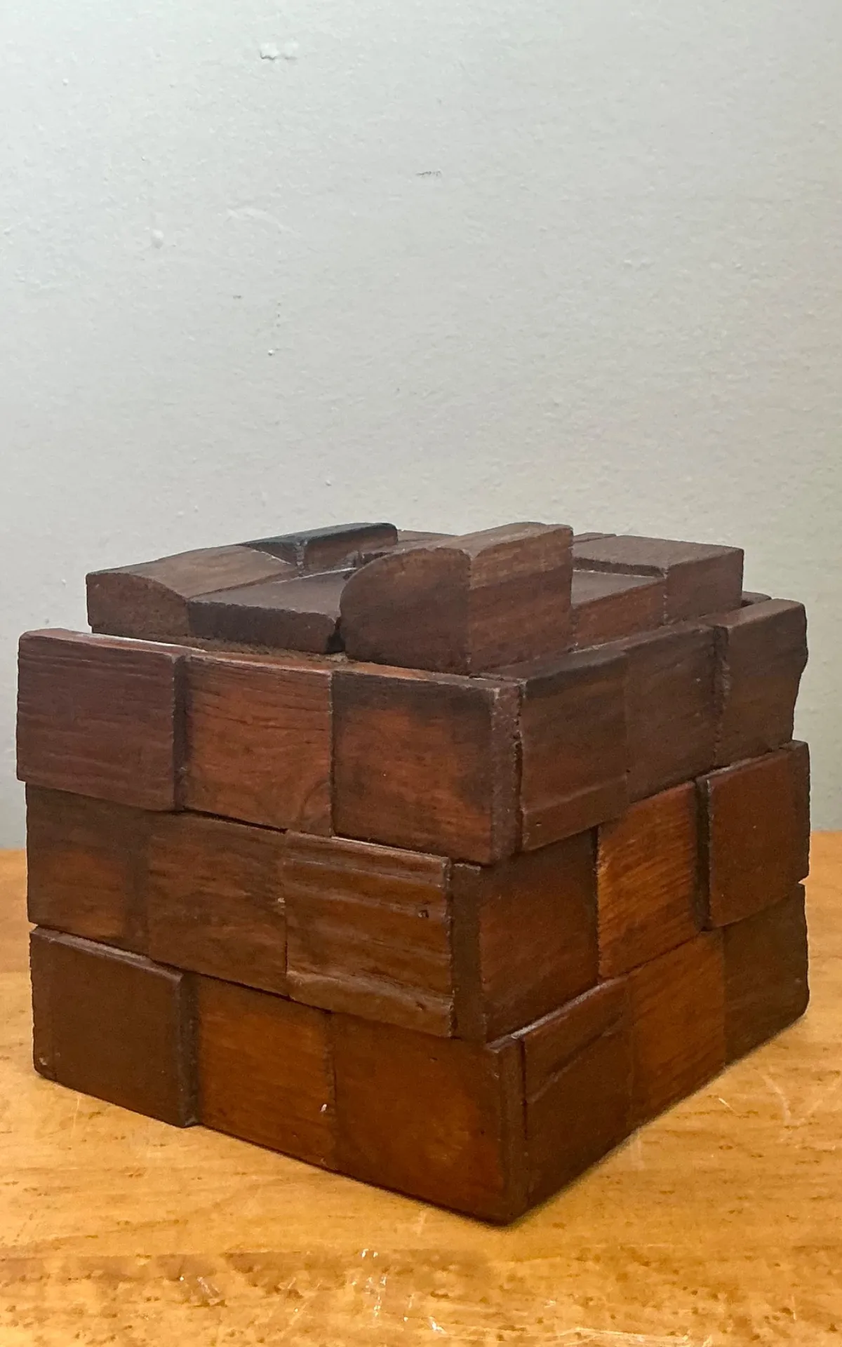Vintage Brutalist Abstract Wood Tissue Box — additional photo 2