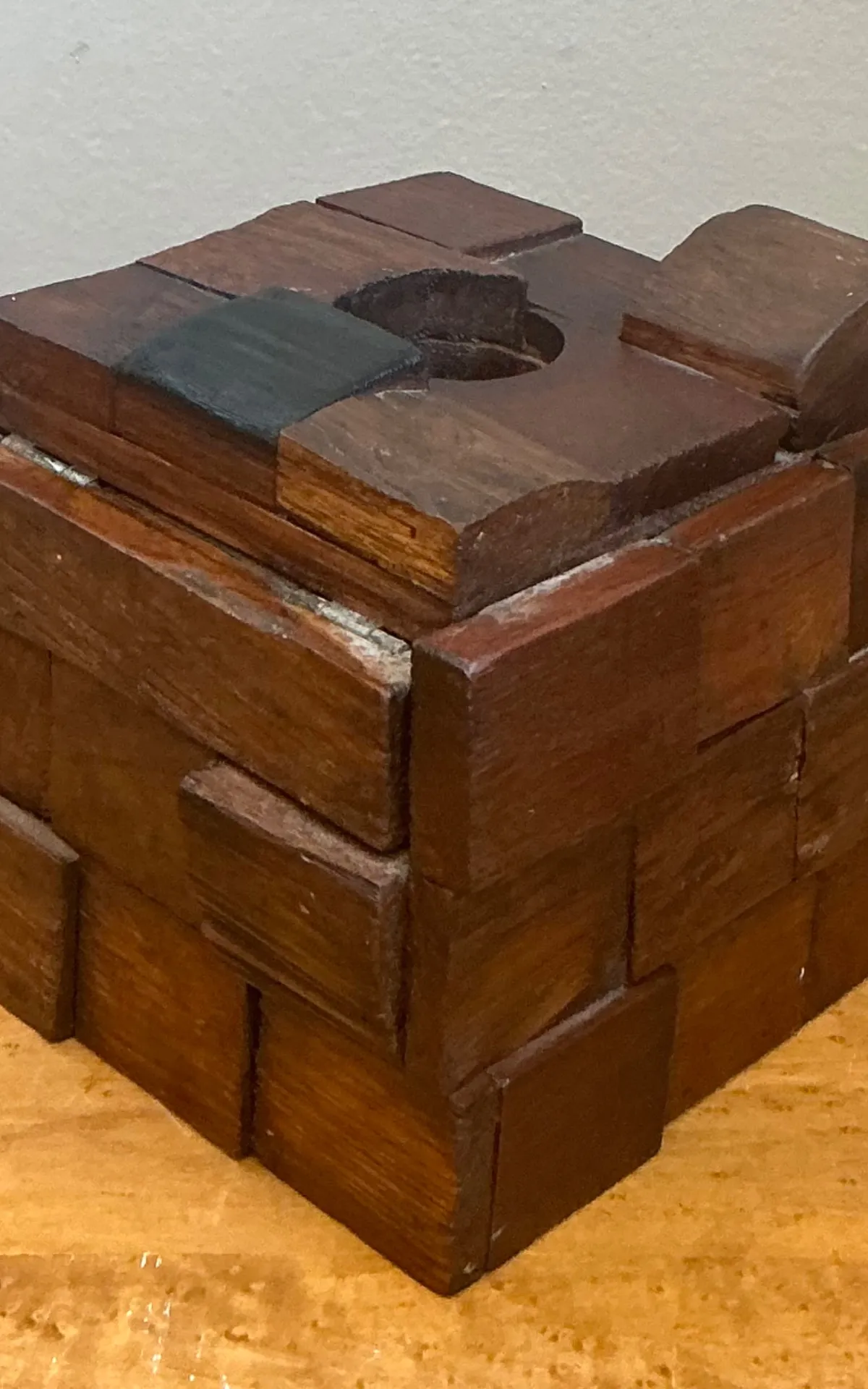 Vintage Brutalist Abstract Wood Tissue Box — additional photo 8