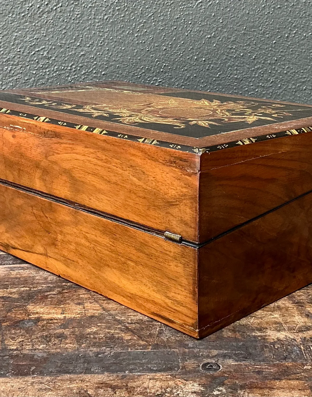 Vintage Wood Inlay Writing Desk With Inkwells — additional photo 8