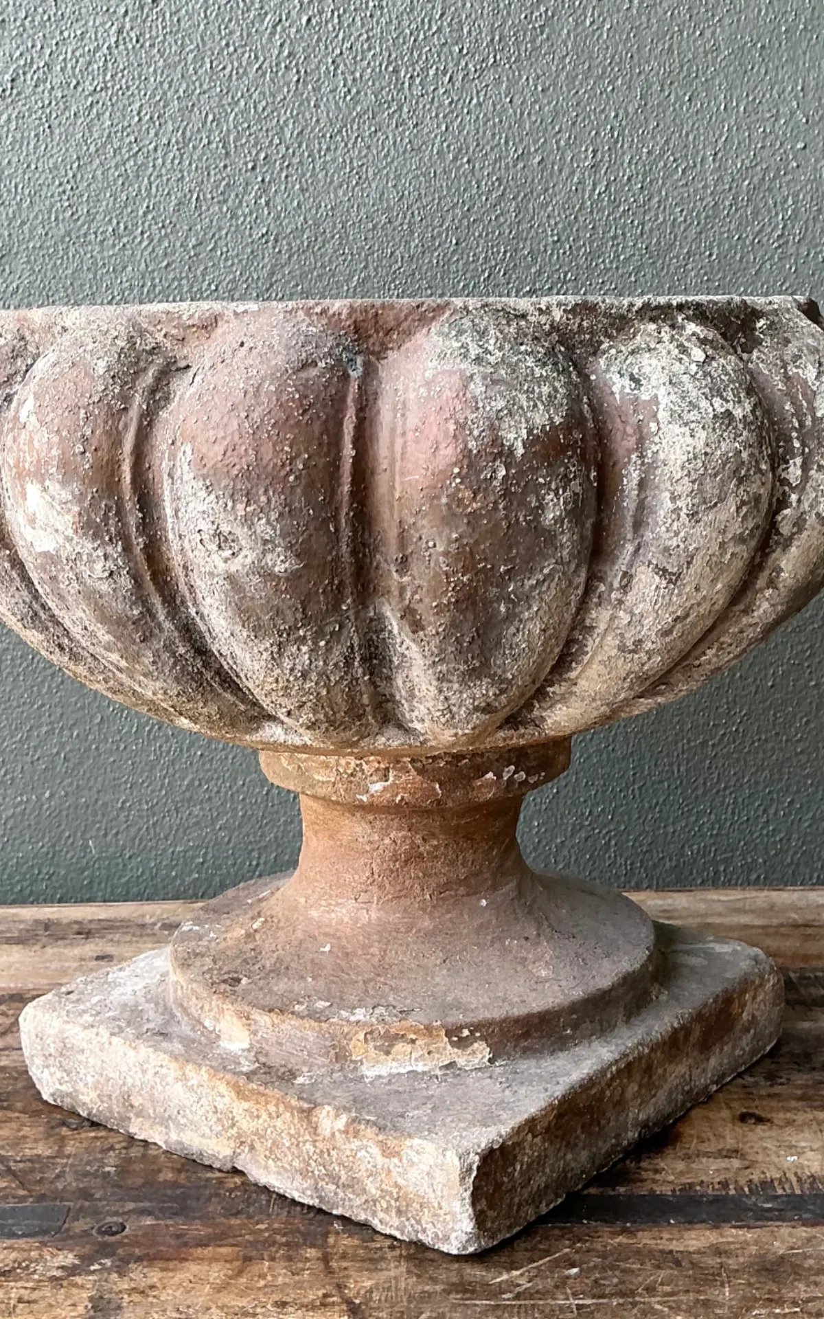 Vintage Fluted Cement Garden Urn