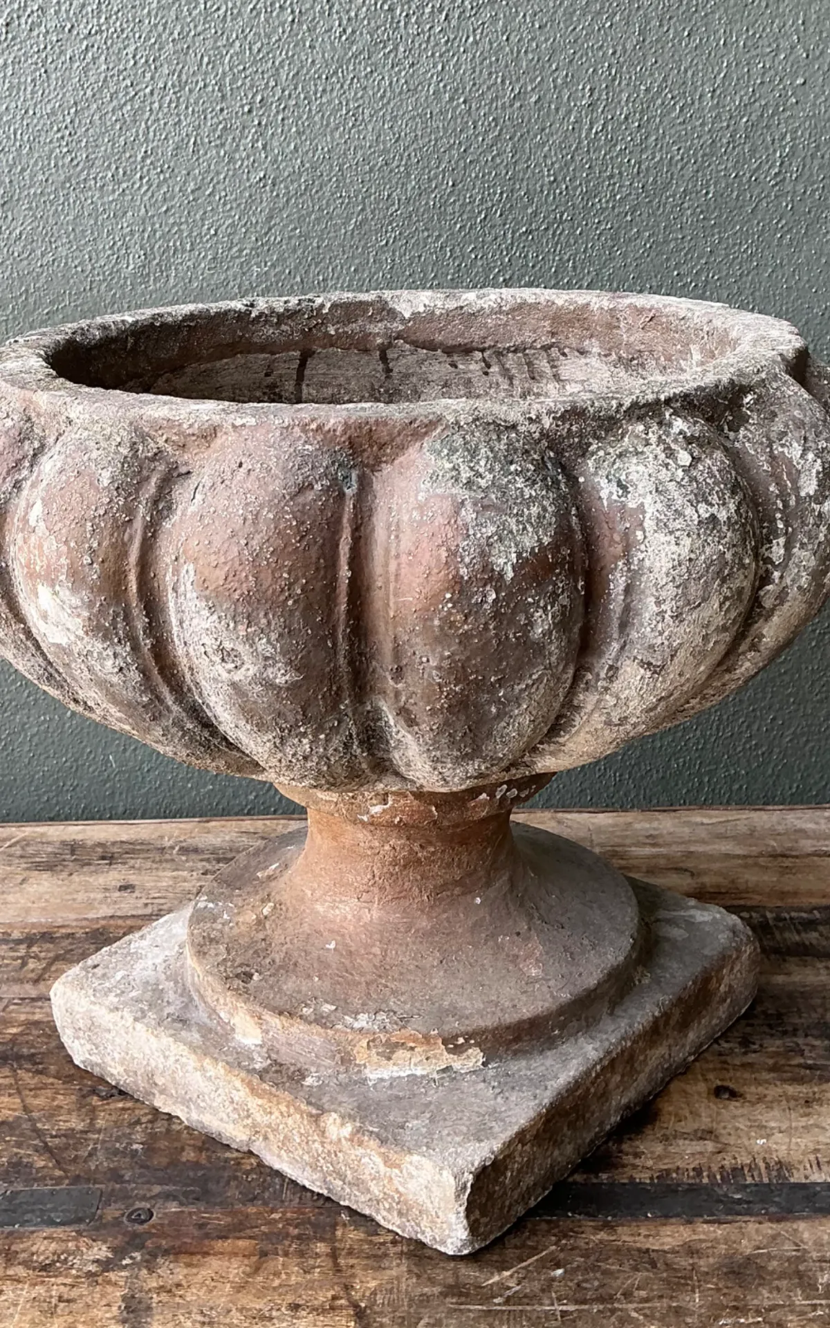 Vintage Fluted Cement Garden Urn — additional photo 2