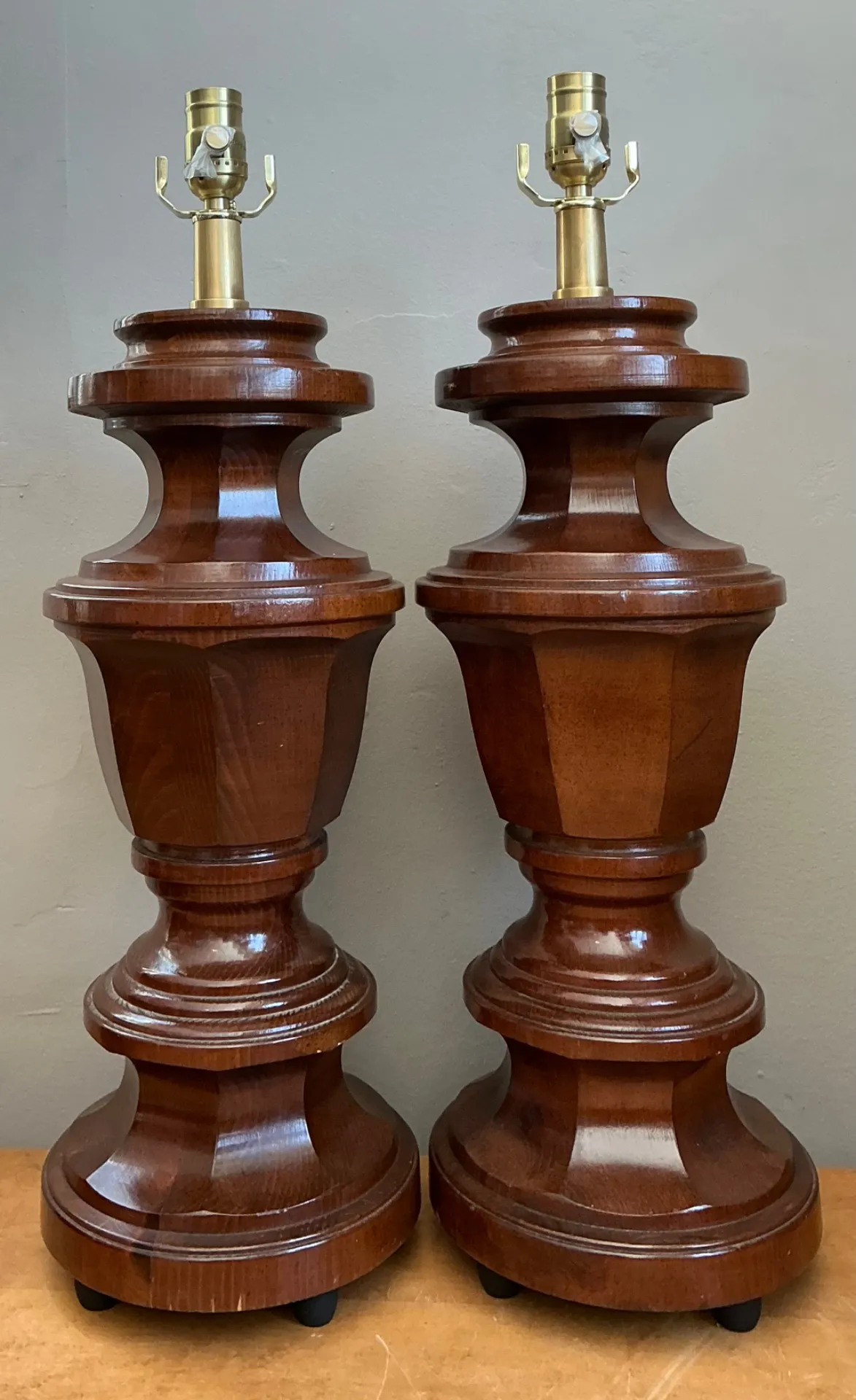 Vintage Faceted Wood Lamps - A Pair — additional photo 3