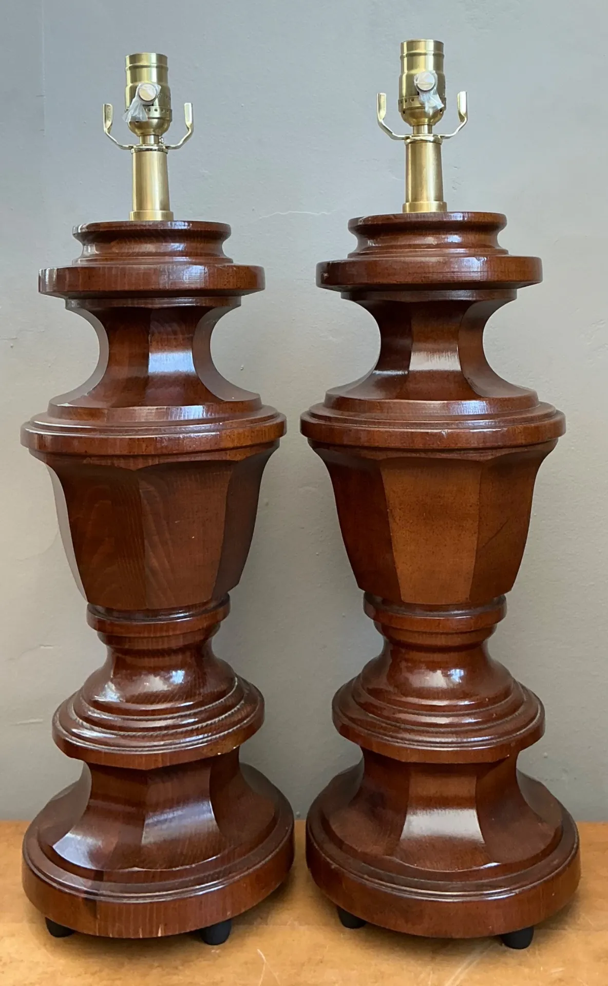 Vintage Faceted Wood Lamps - A Pair — additional photo 7