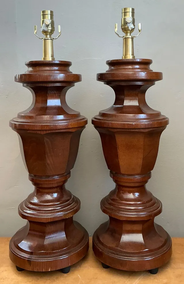 Vintage Faceted Wood Lamps - A Pair — additional photo 2