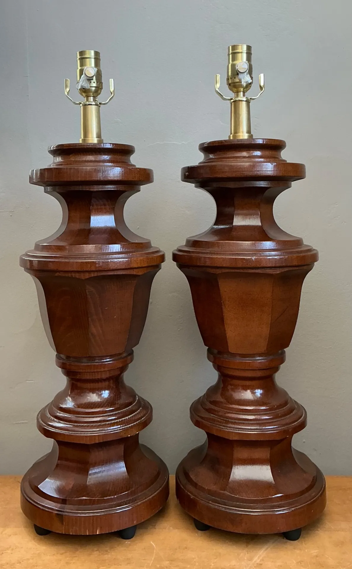 Vintage Faceted Wood Lamps - A Pair — additional photo 1