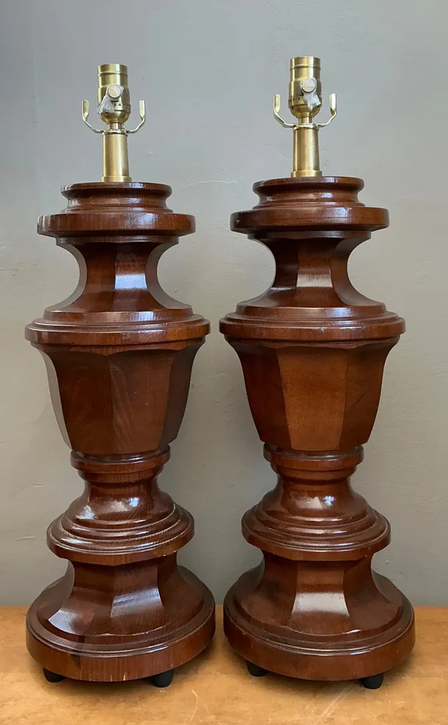 Vintage Faceted Wood Lamps - A Pair — additional photo 1