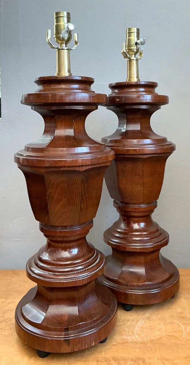 Vintage Faceted Wood Lamps - A Pair — additional photo 4