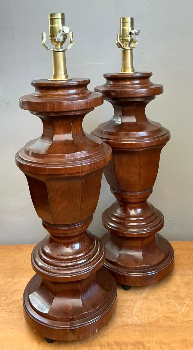 Vintage Faceted Wood Lamps - A Pair — additional photo 5