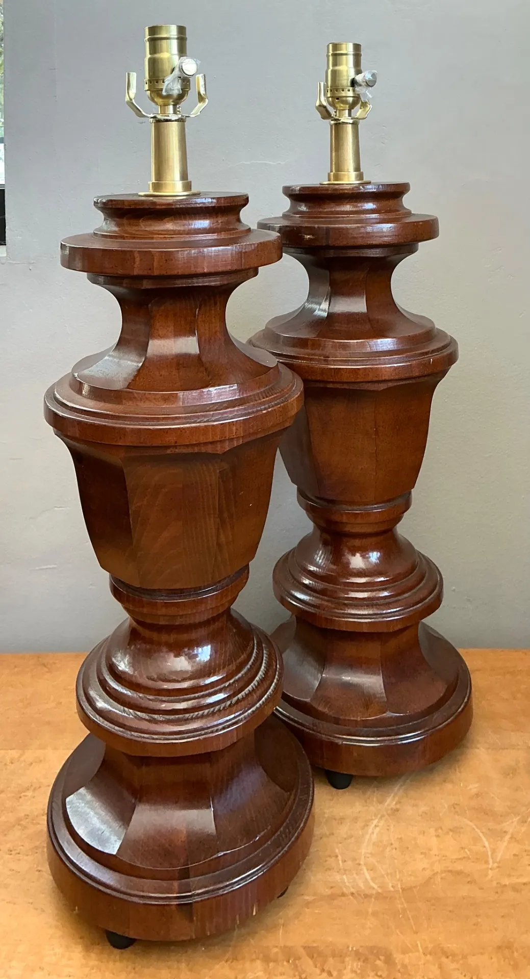 Vintage Faceted Wood Lamps - A Pair — additional photo 6