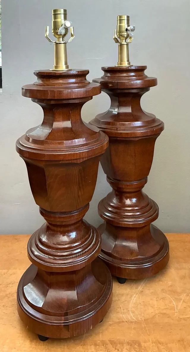 Vintage Faceted Wood Lamps - A Pair — additional photo 6