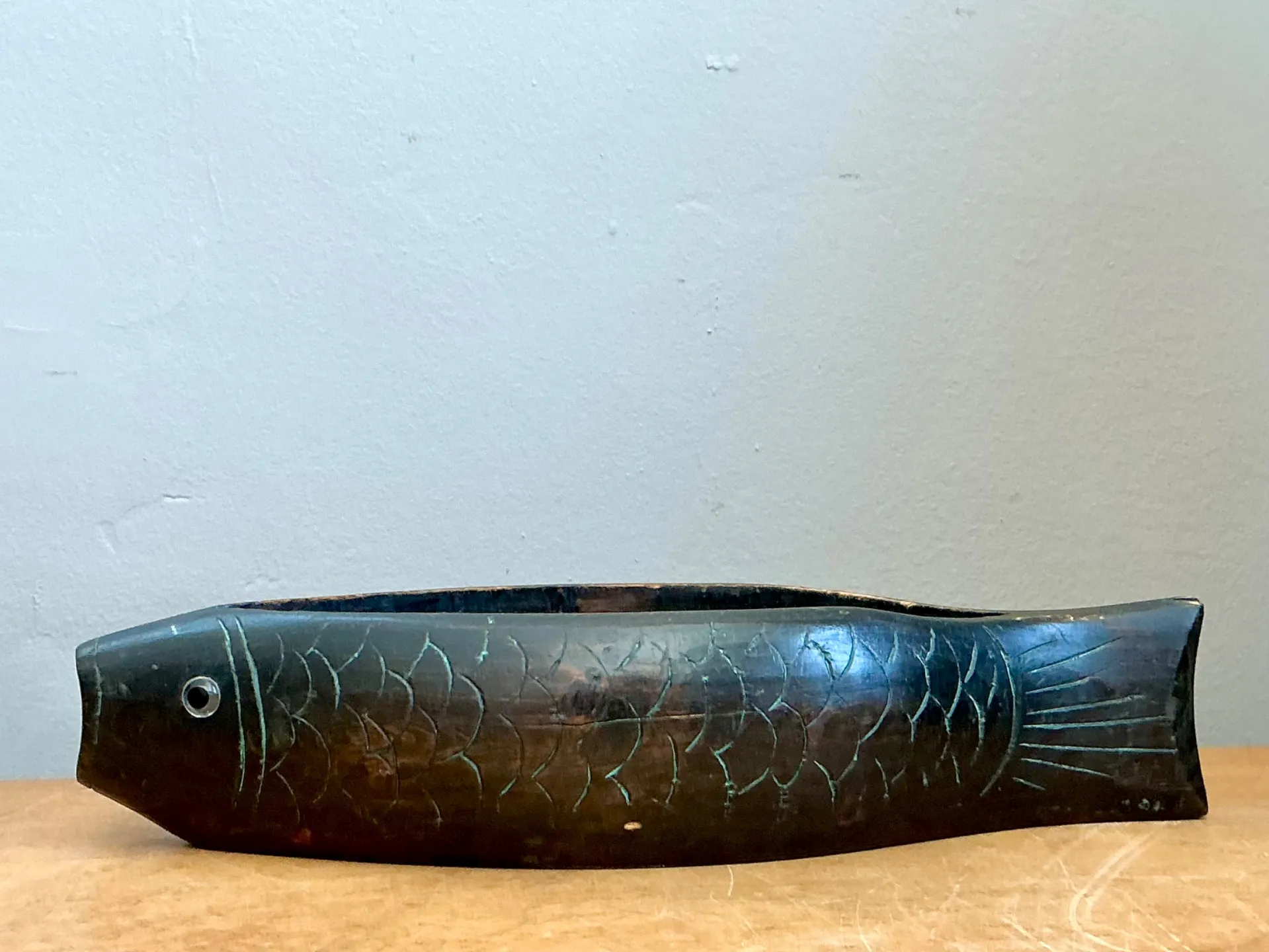 Vintage Carved Wood Fish Bowl — additional photo 1