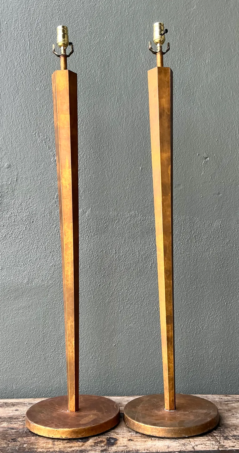 Vintage Patinated Metal Floor Lamps - Pair — additional photo 2