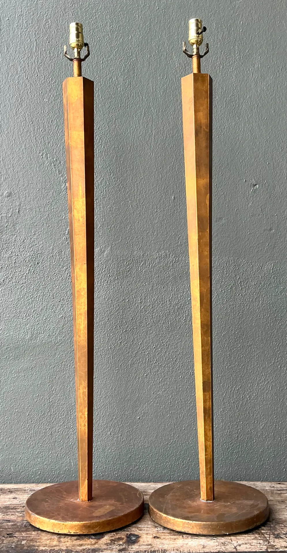 Vintage Patinated Metal Floor Lamps - Pair — additional photo 7