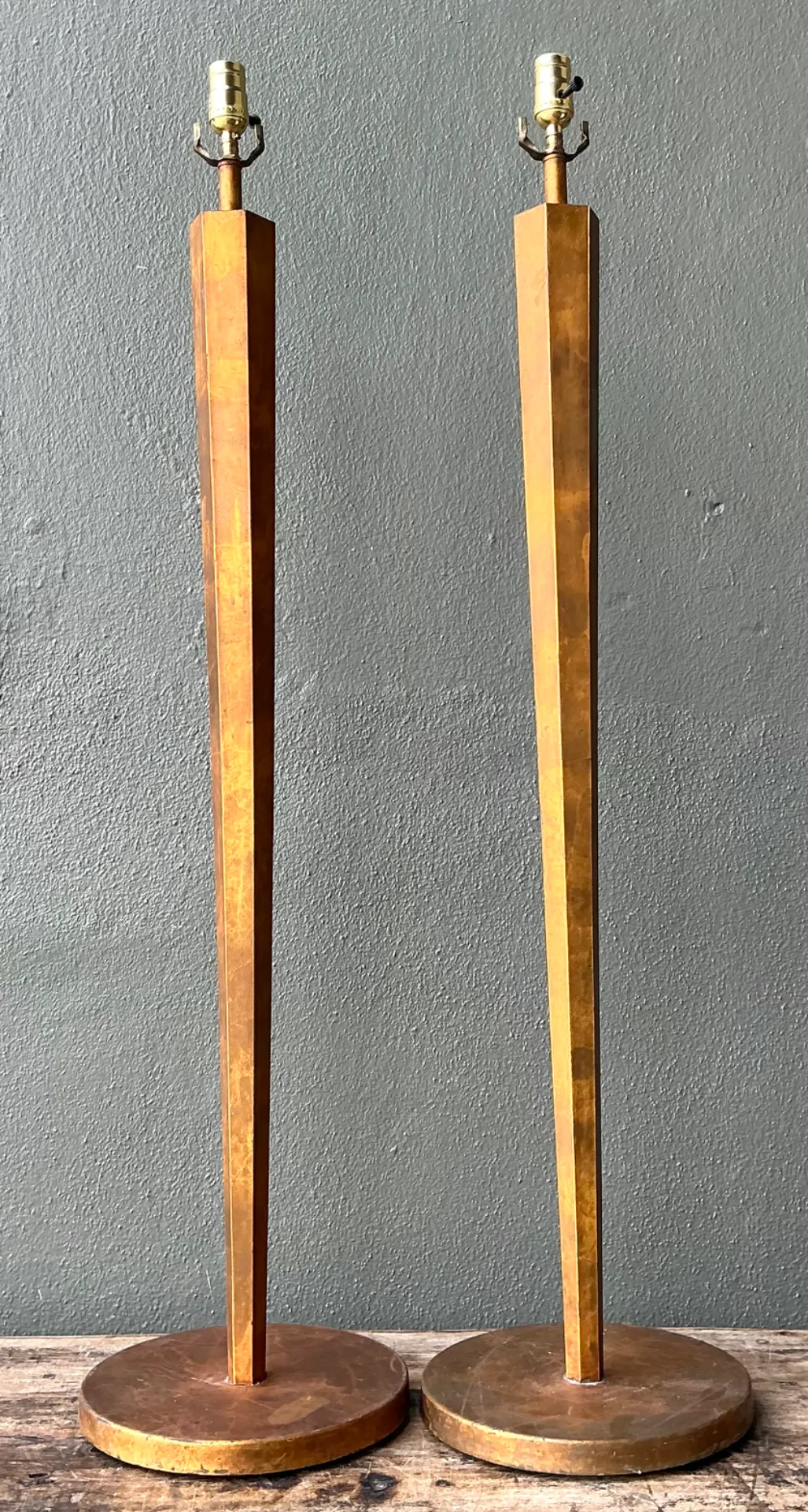 Vintage Patinated Metal Floor Lamps - Pair